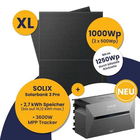 Anker Solarbank 3 E2700 Pro und Kleines Kraftwerk XL 1000Wp Duo mit optionaler Halterung